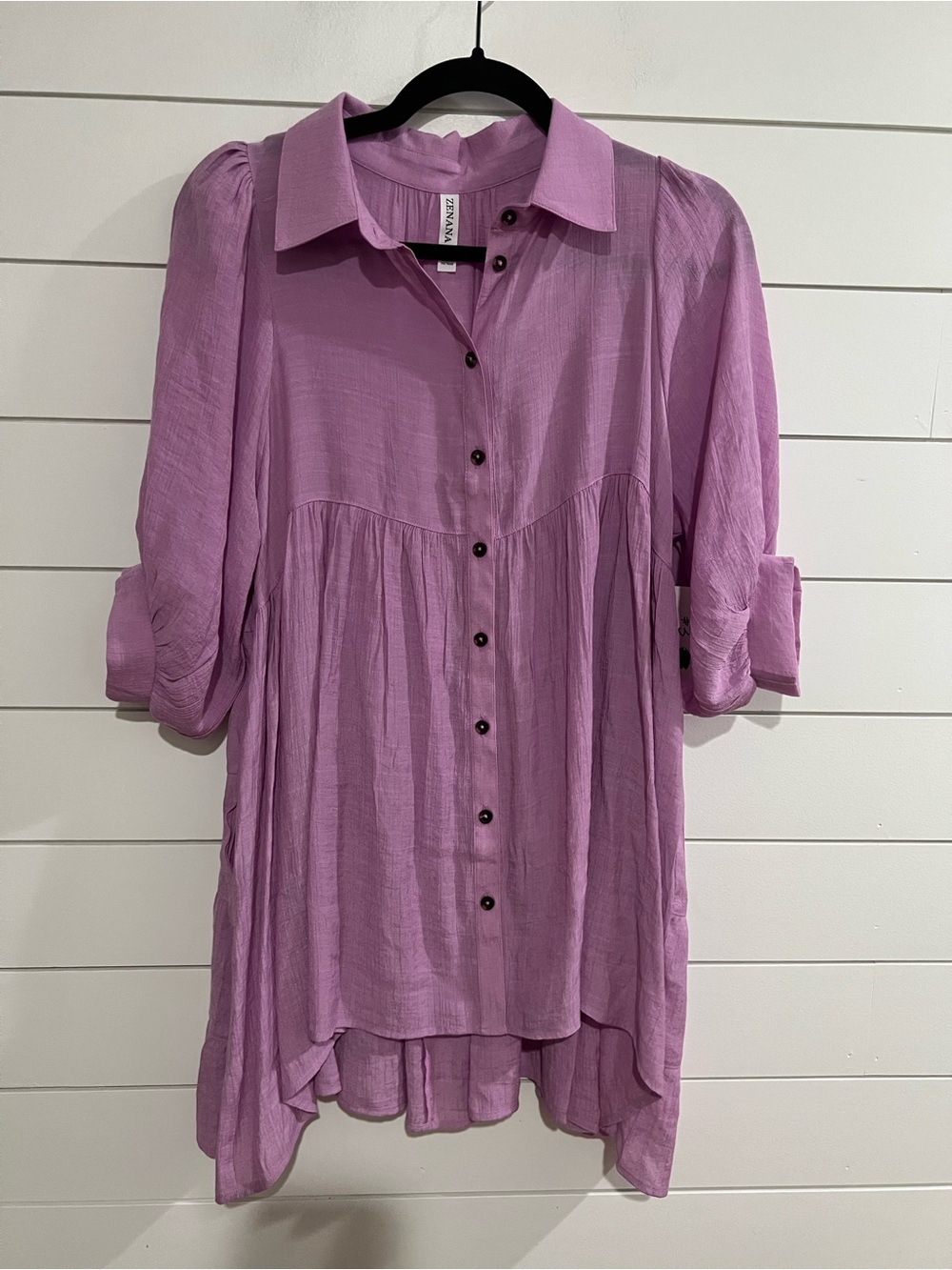 Zenana Outfitters Lavender Button-Down Tunic Shirt